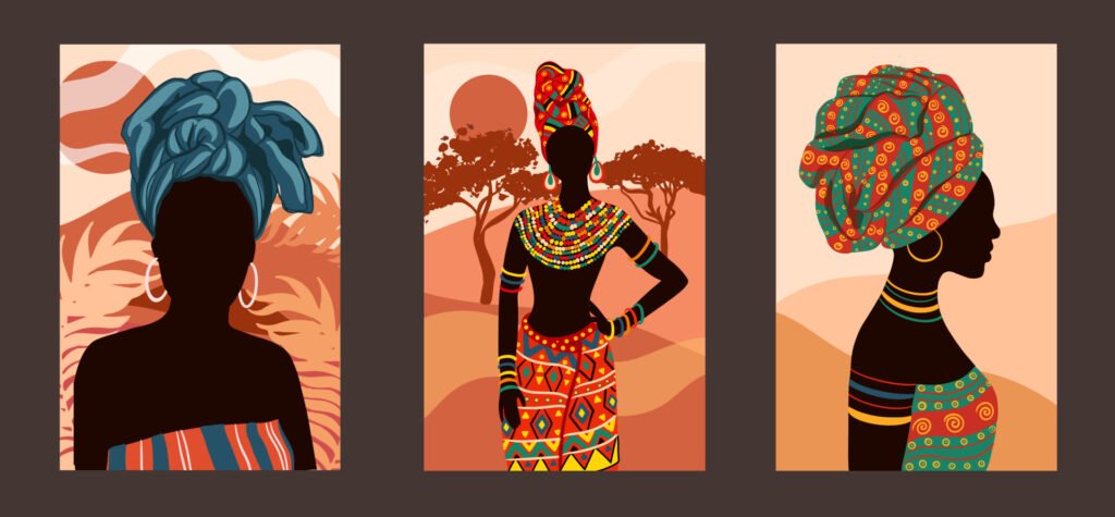 illustration African women in colorful outfit